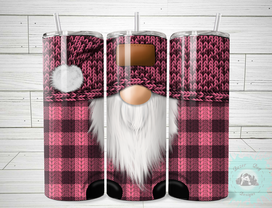Pink Plaid Gnome SUBLIMATION 20oz Tumbler