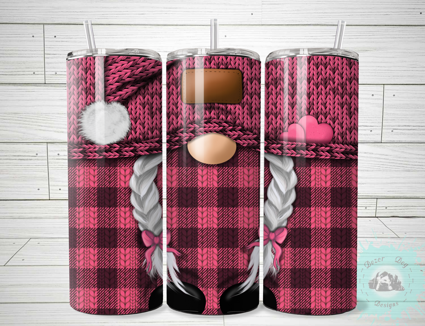 Pink Plaid Gnome SUBLIMATION 20oz Tumbler