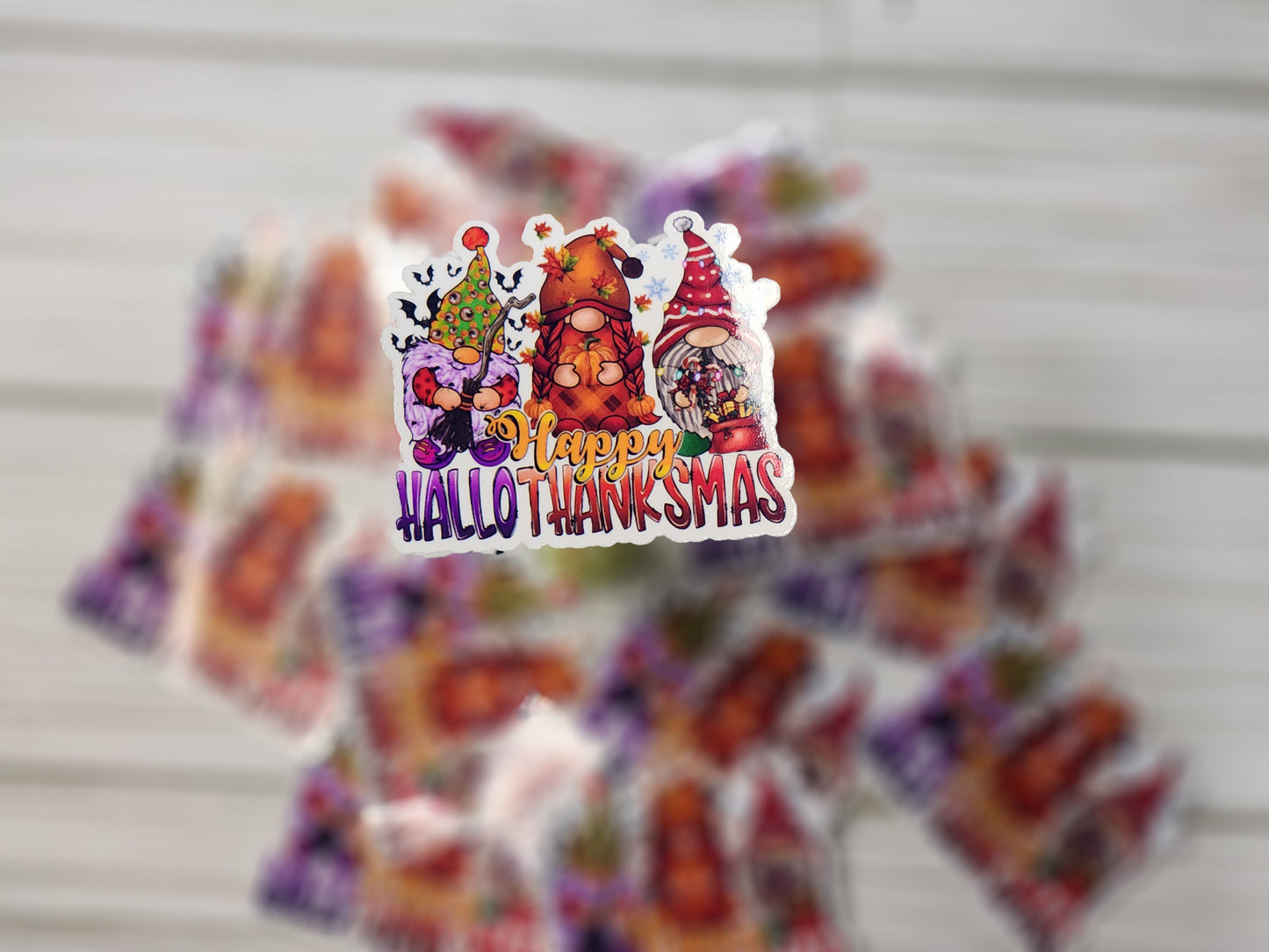 HalloThanksMas Gnomes Waterproof Sticker