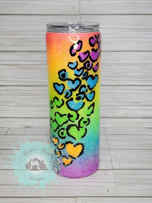 Neon Heart Leopard Print 20oz Tumbler