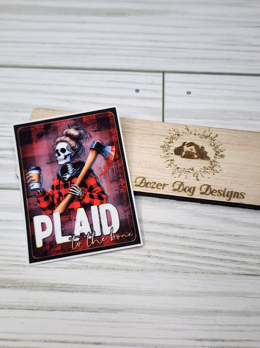 Plaid to the Bone Skeleton Waterproof Sticker