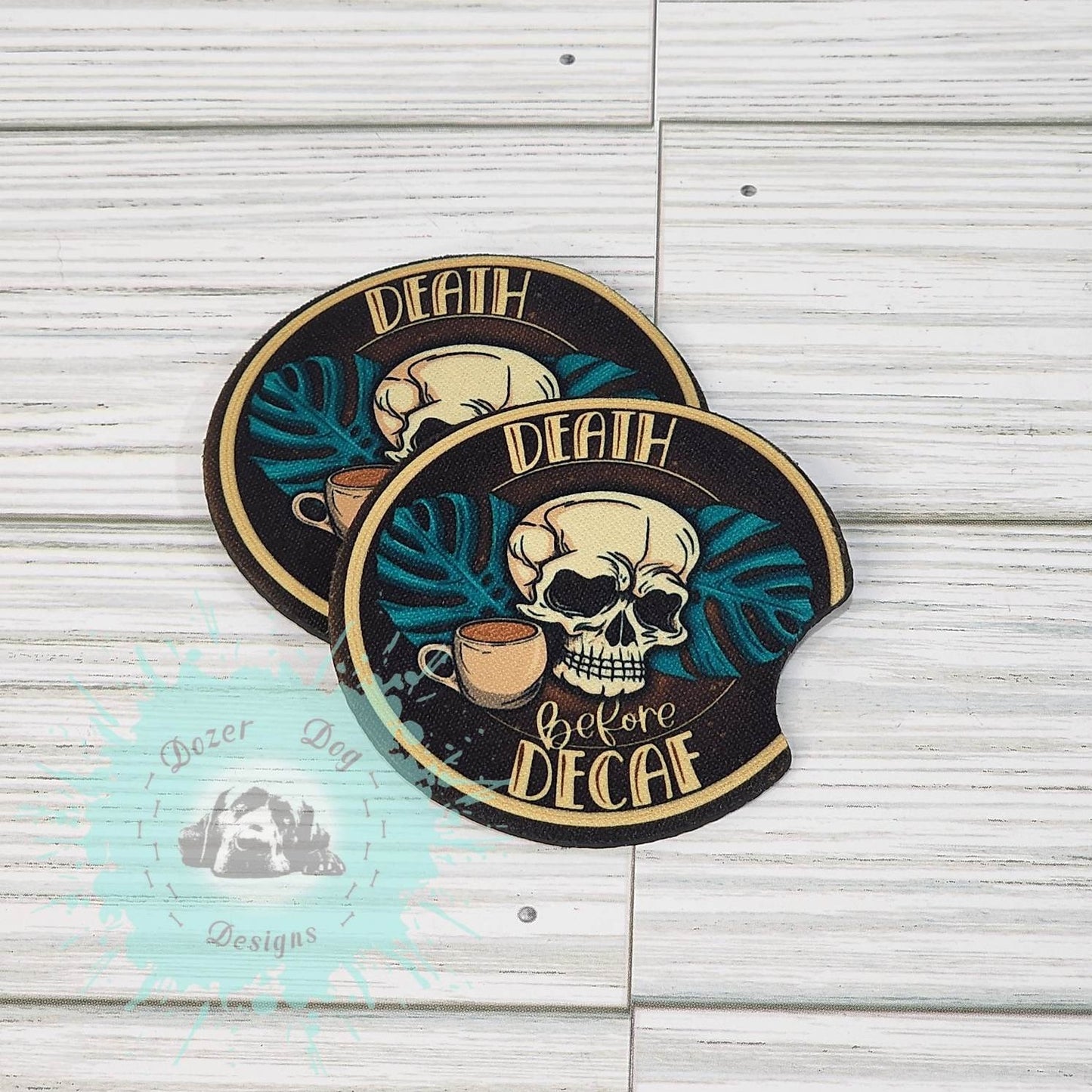 Death Before Decaf Car Coaster Set of 2