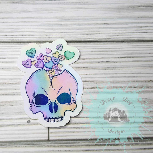 Conversation Hearts Skull MDD Waterproof Sticker