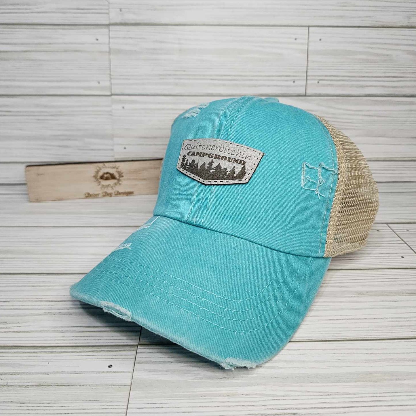 Quitcherbitchin Campground Leather Patch Ponytail Hat