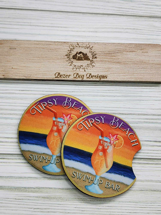 Tipsy Beach Swim-Up Bar Car Coaster Set of 2