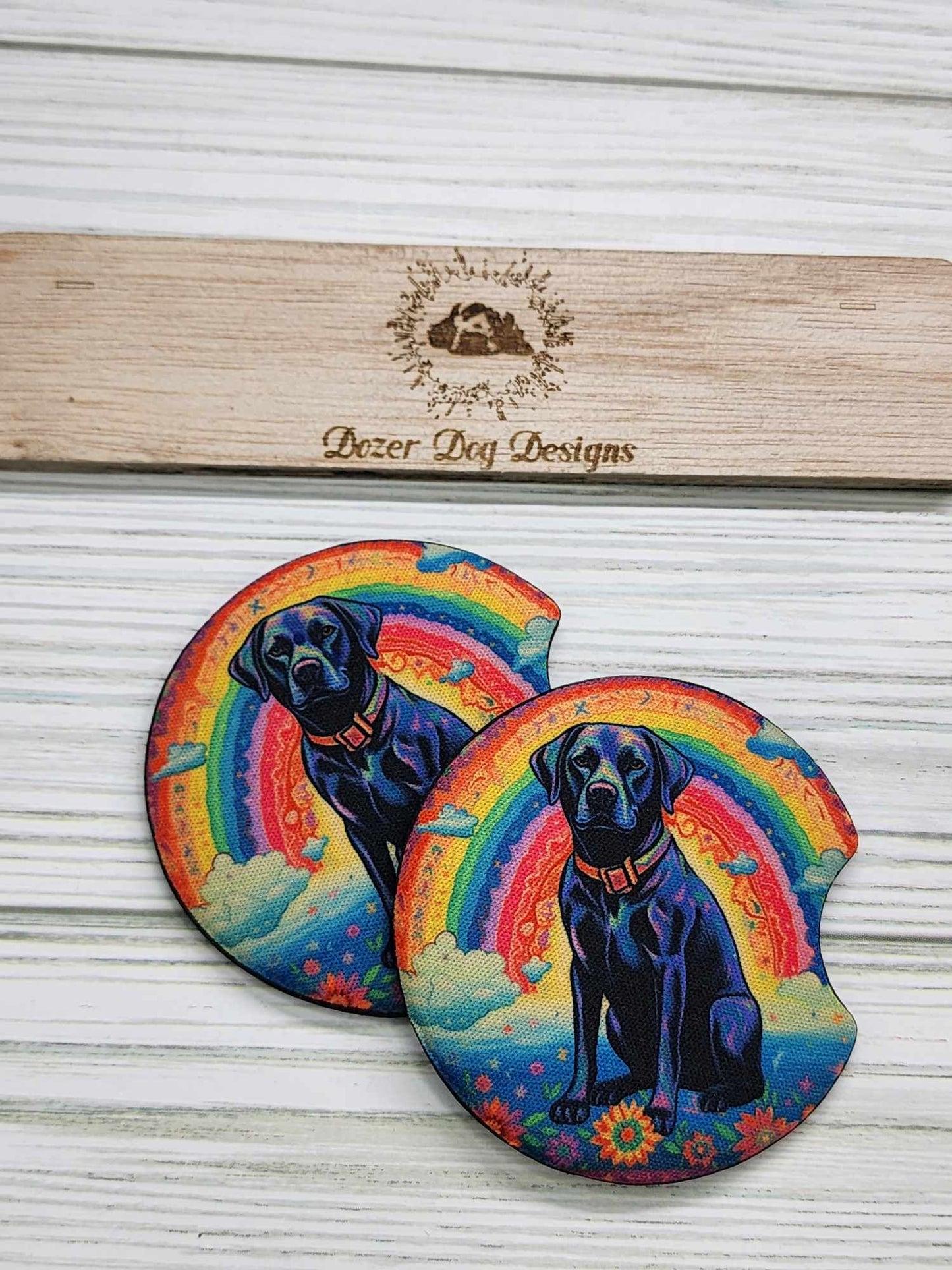 Labrador Rainbow Car Coaster Set of 2