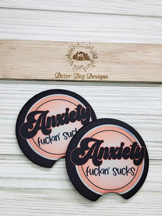 Anxiety F*ckin' Sucks Car Coaster Set of 2