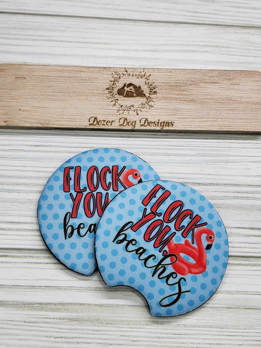 Flock You Beaches Car Coaster Set of 2