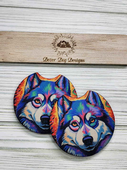 Husky / Wolf Car Coaster Set of 2