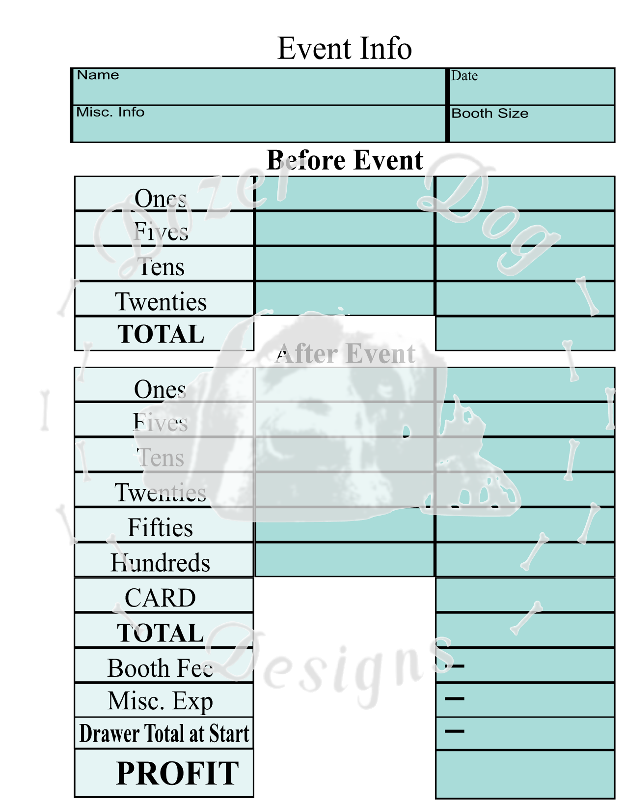 Cash Drawer Tally Sheet *DIGITAL DOWNLOAD*