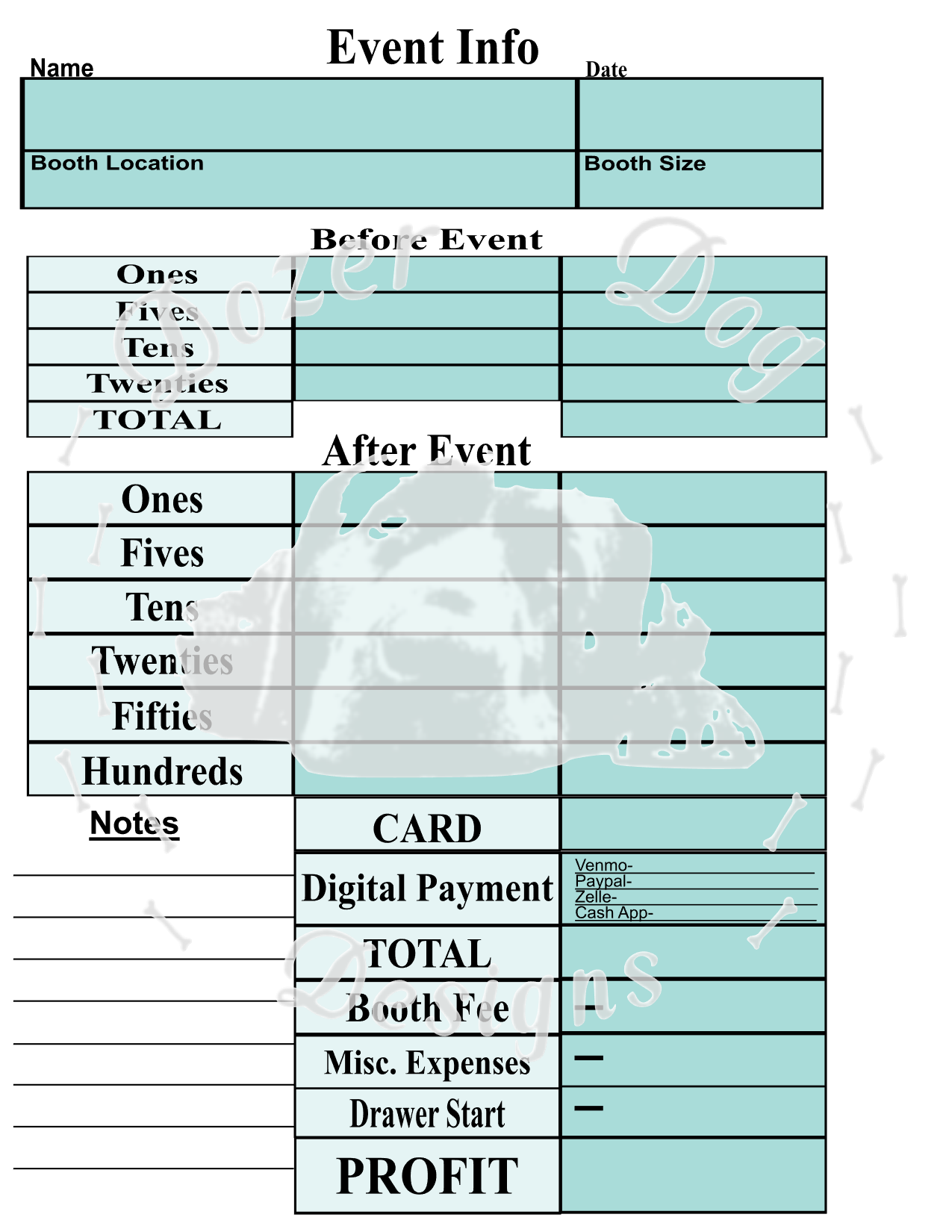 Event Profit Sheet *DIGITAL DOWNLOAD*