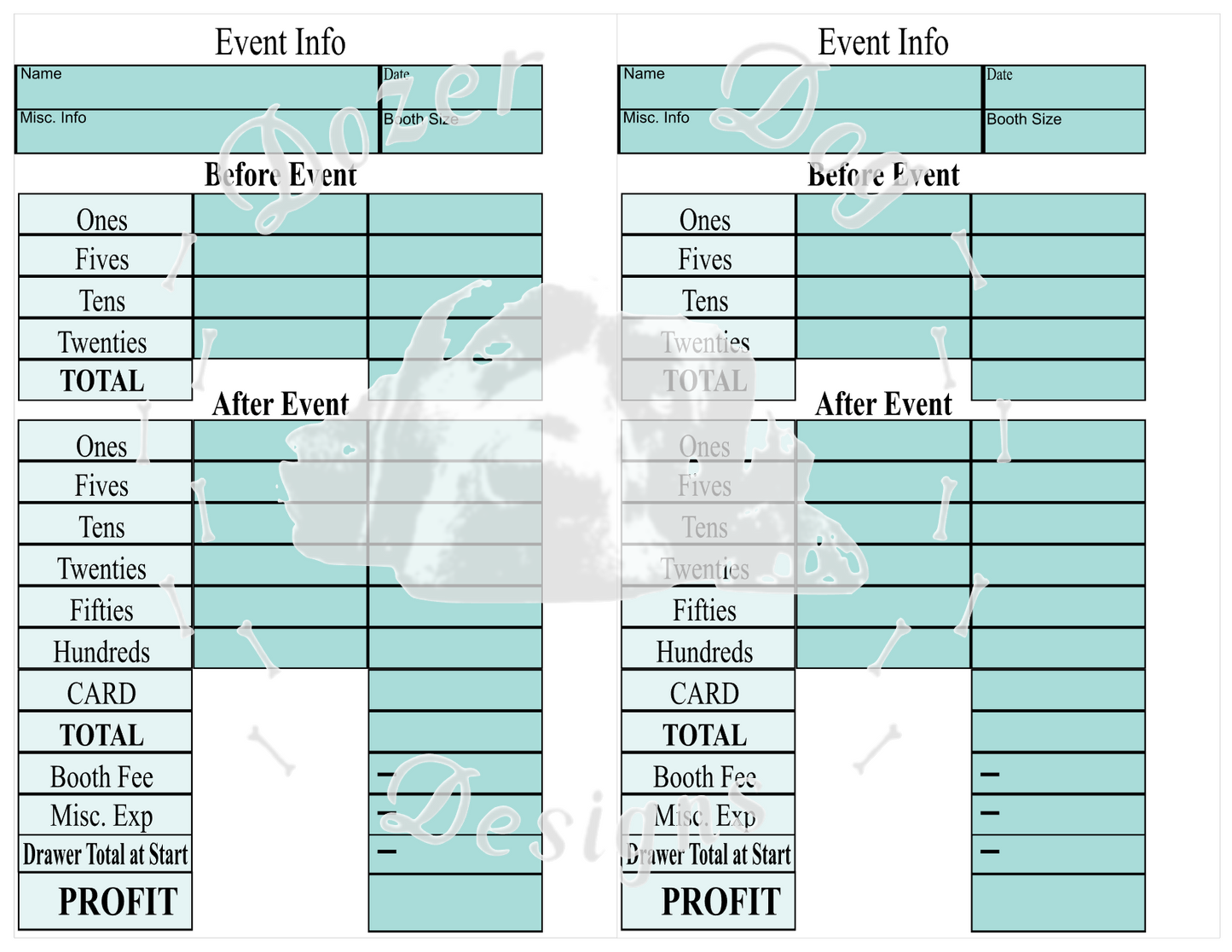 Cash Drawer Tally Sheet *DIGITAL DOWNLOAD*