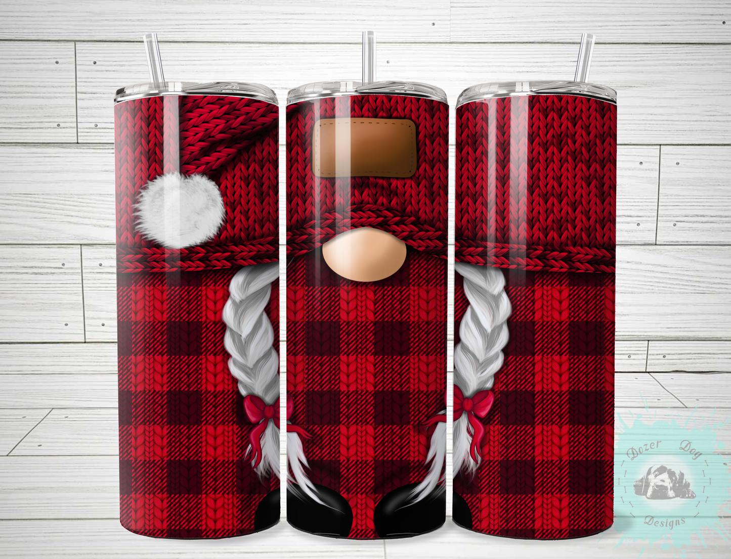 Red Plaid Gnome SUBLIMATION 20oz Tumbler