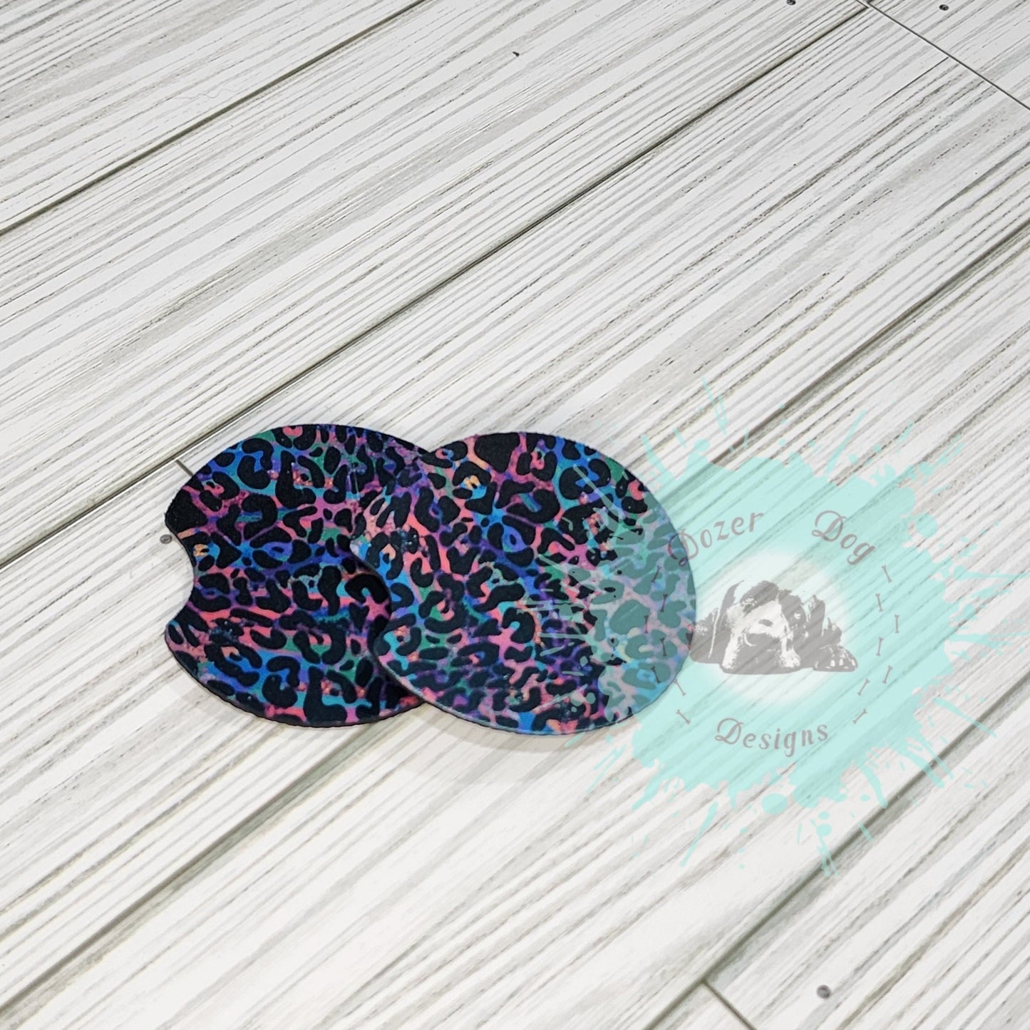 Bright Leopard Car Coaster Set of 2