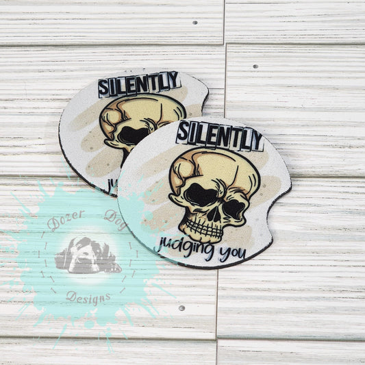 Silently Judging You Skull Car Coaster Set of 2