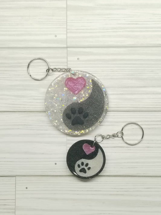 Custom Paw Print Yin-Yang Keychain