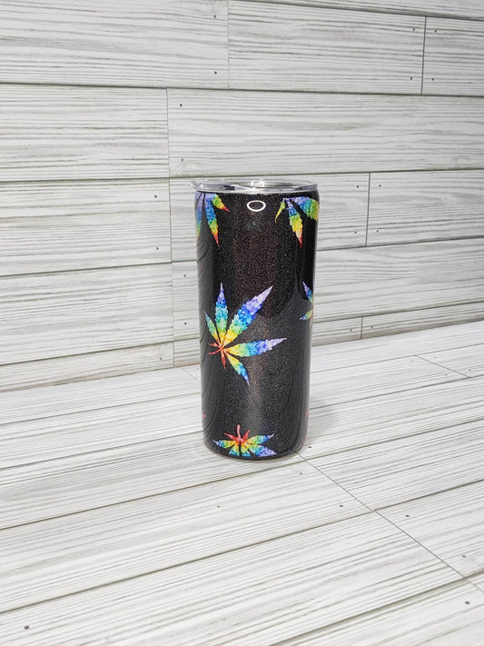 Holographic Rainbow Pot Leaf  Tumbler