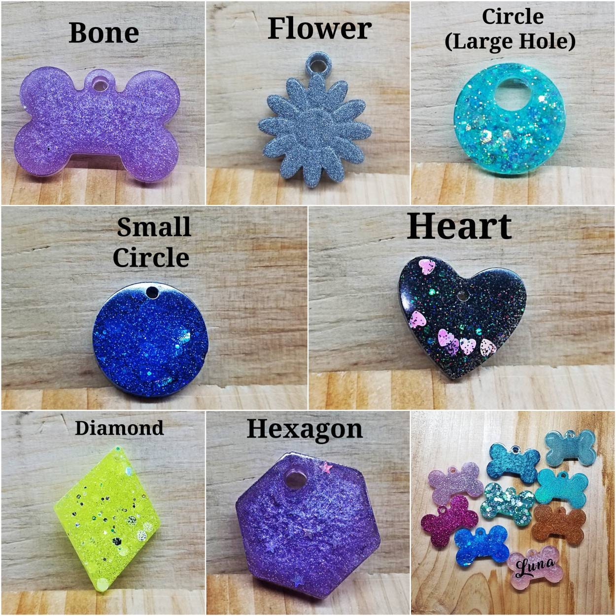 SMALL Pet Custom Personalized Name Tag for Cat Dog Small Animals Circle Heart Hexagon Flower Bone